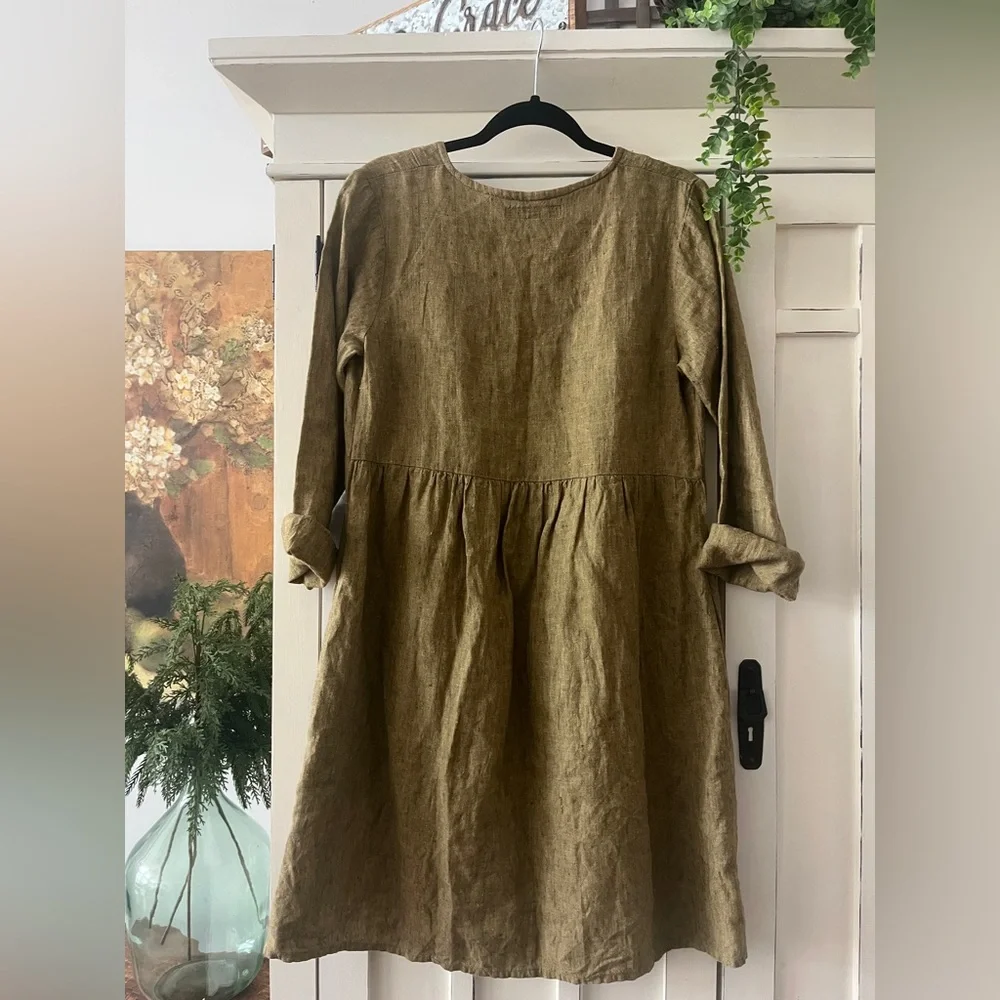FLAX GREEN LONG SLEEVE BABY DOLL DRESS TO CUTE nwot P - Picture 4 of 5